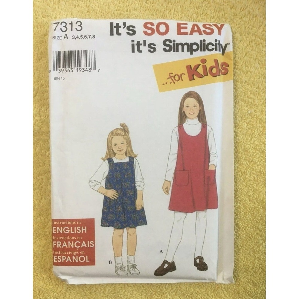Simplicity 7313 Girls Jumper Sewing Pattern Sizes 3-8 Cut & Complete